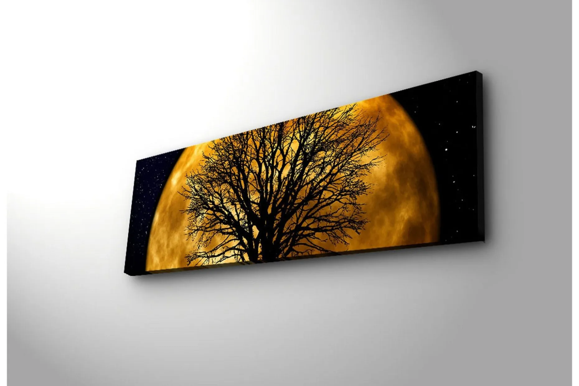 Lerretsbilde med LED-belysning 30x90 cm - Atmosfærisk motiv av en måne bak en silhuett av et tre