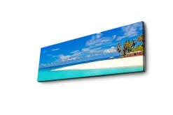 Lerretsbilde med LED-belysning 30x90 cm - Paradisstrand med turkis vann og palmer