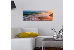 Lerretsbilde med LED-belysning 30x90 cm - Vakker strand med solnedgang og myke bølger