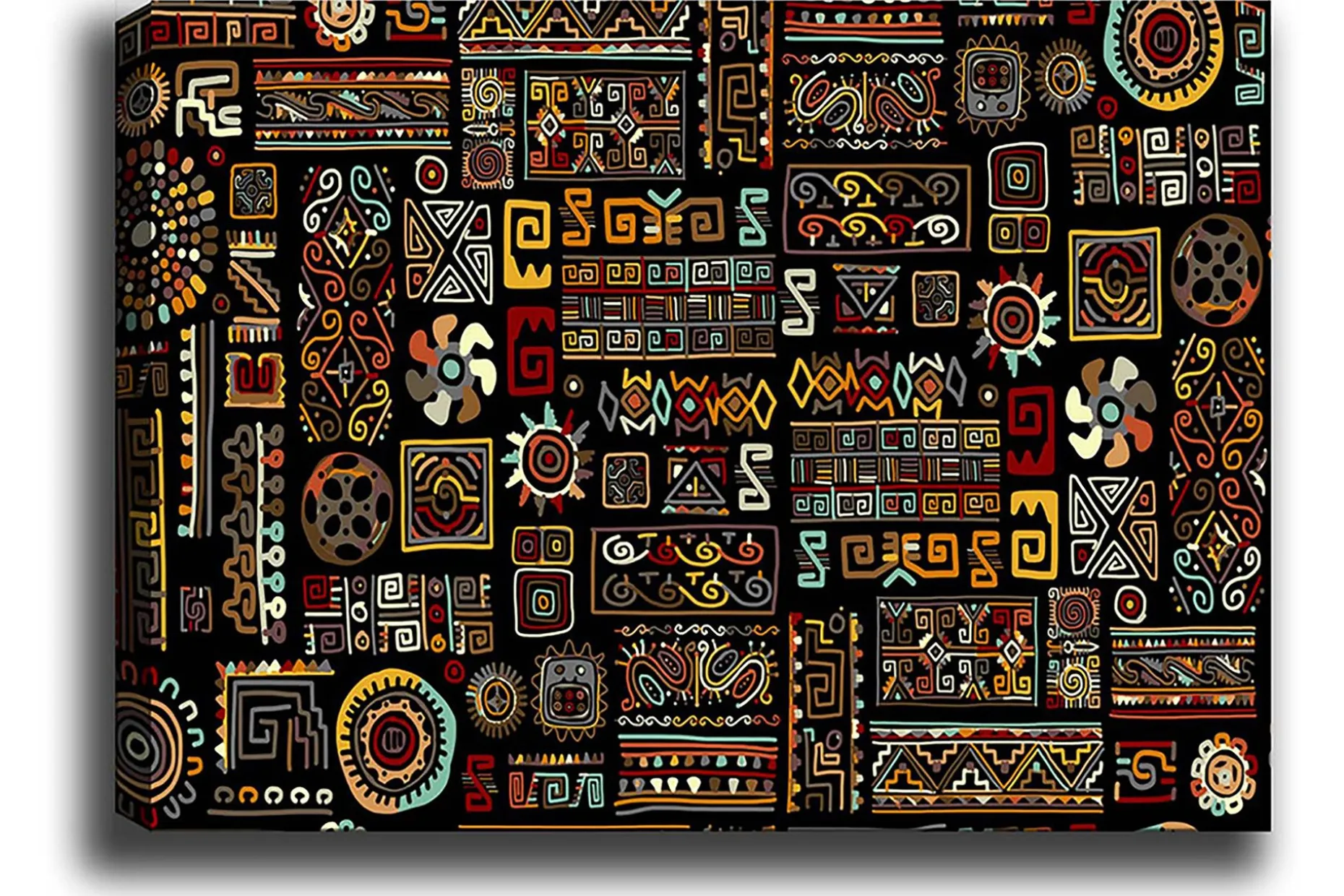 Lerretsbilde 70x100 cm - Et fargerikt geometrisk mønster med symbolske elementer