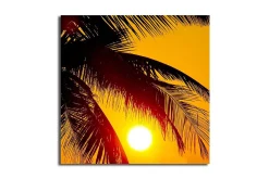 Lerretsbilde 45x45 cm - Solnedgang bak palmer