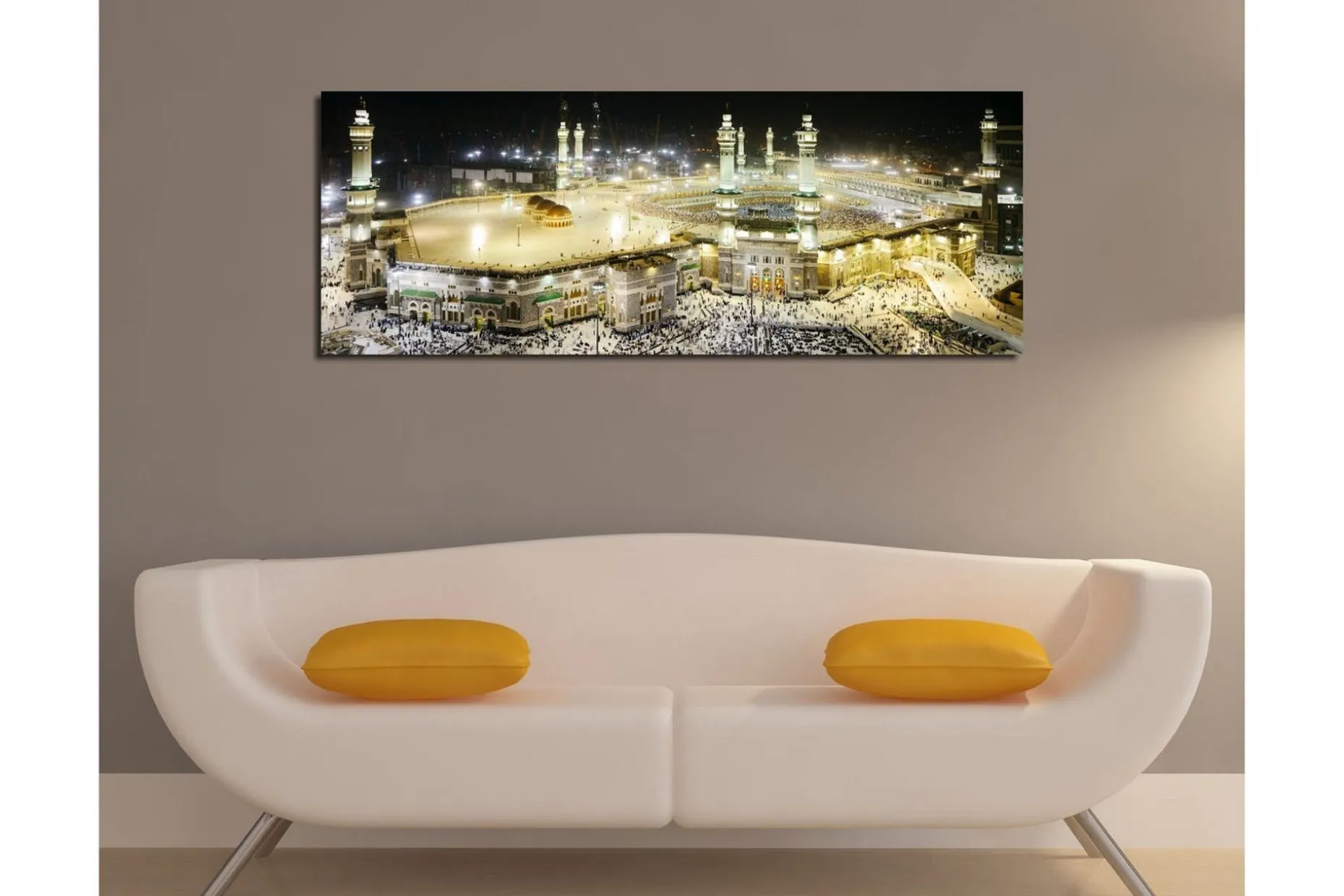 Lerretsbilde 80x30 cm - Storslått utsikt over det hellige stedet i Mekka i nattlys