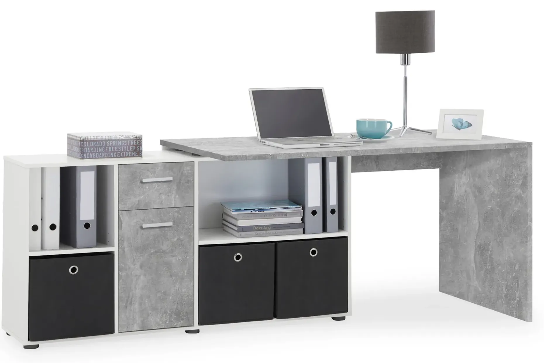 Lexo Hjørneskrivebord 136 cm med Justerbar Hylla