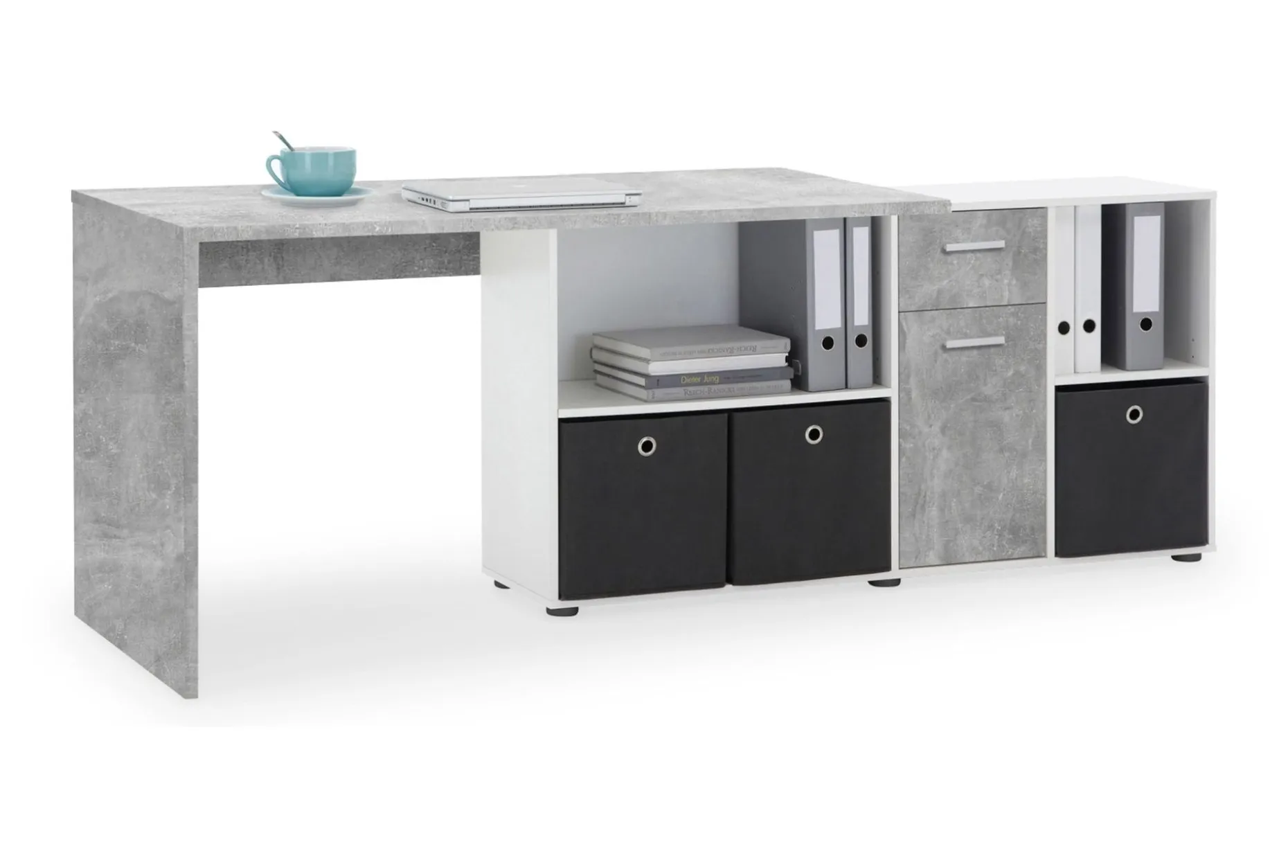 Lexo Hjørneskrivebord 136 cm med Justerbar Hylla