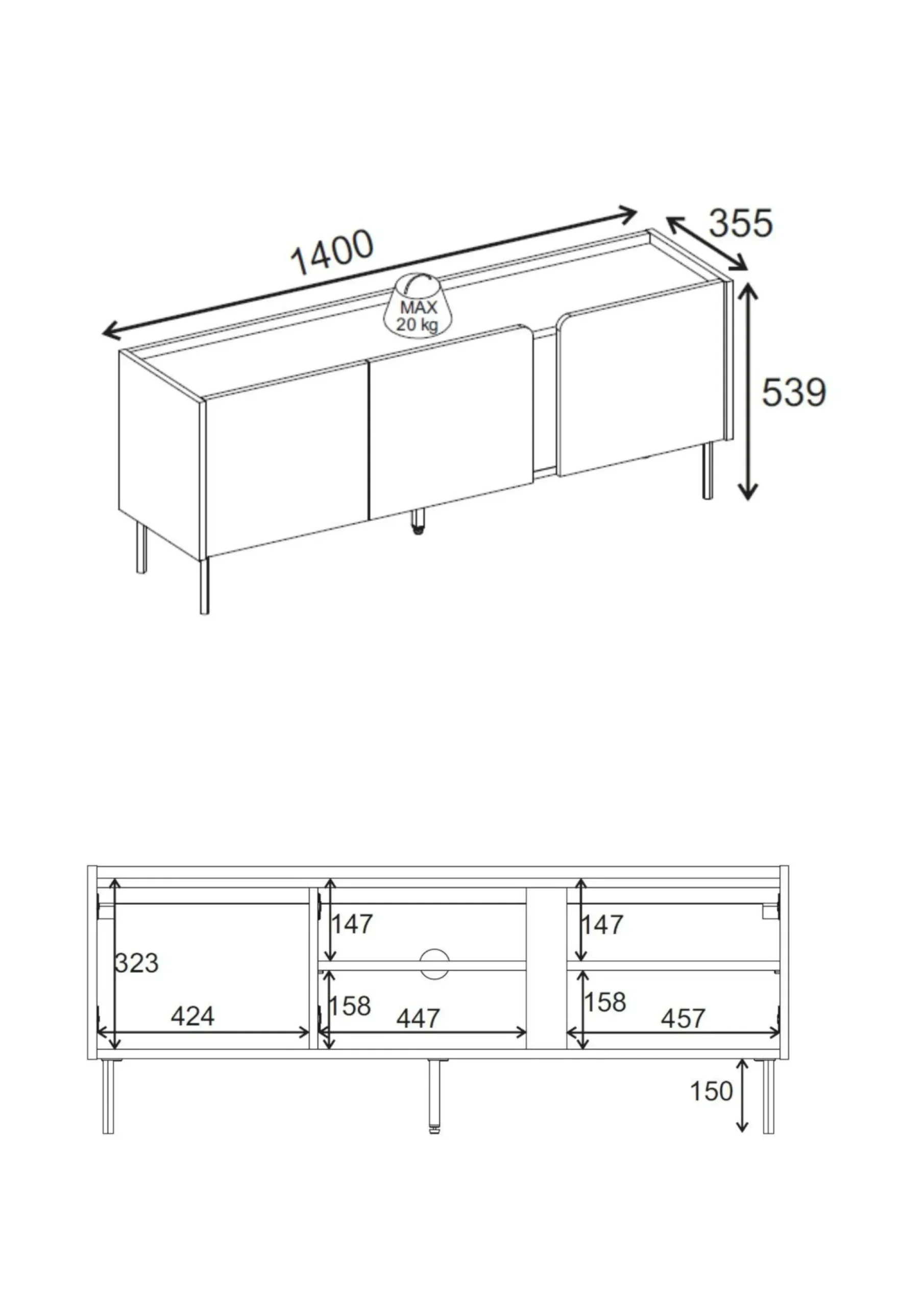 Lomar TV-benk 140x53,9x35,5 cm