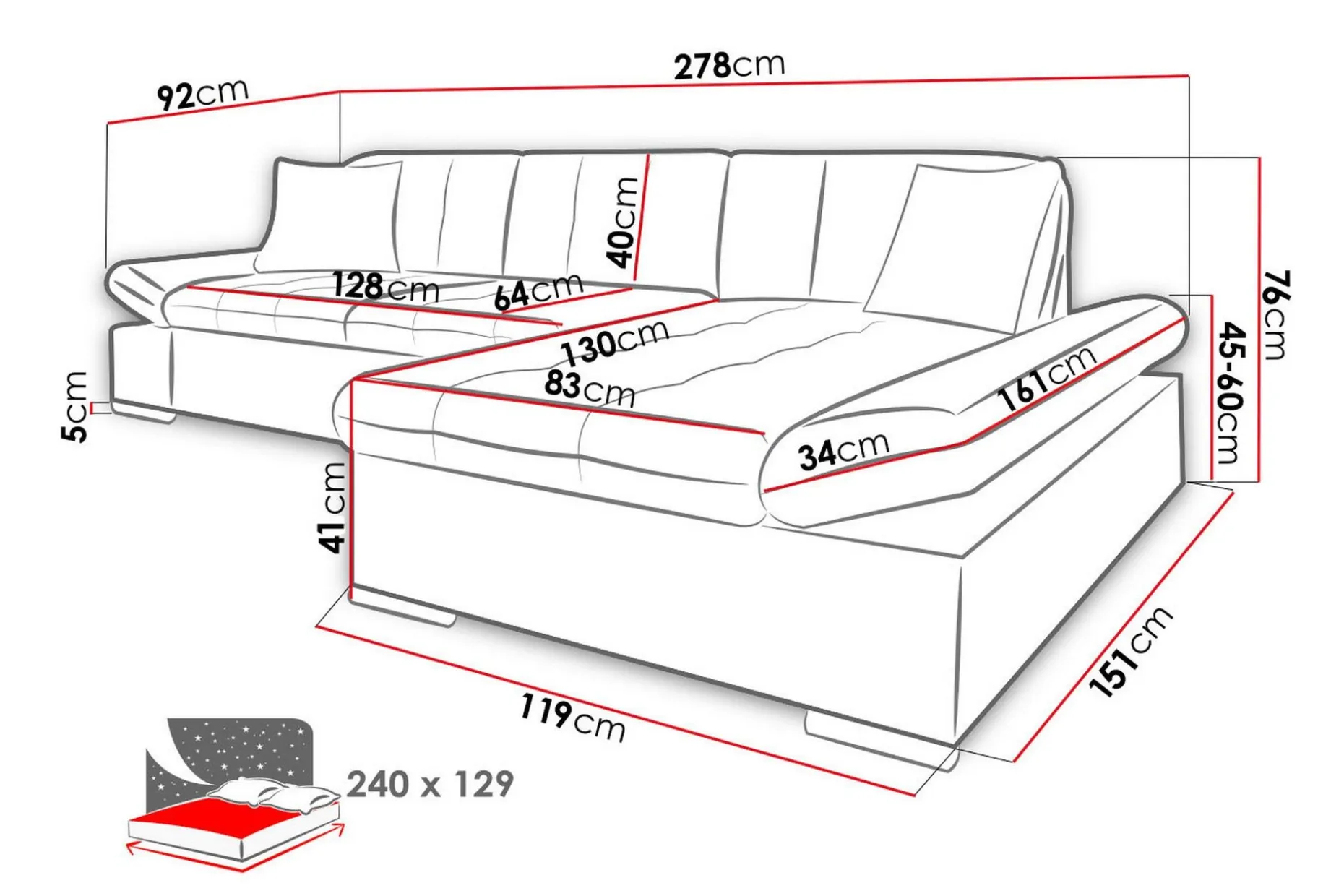 Malwi U-sovesofa 278x162x76 cm