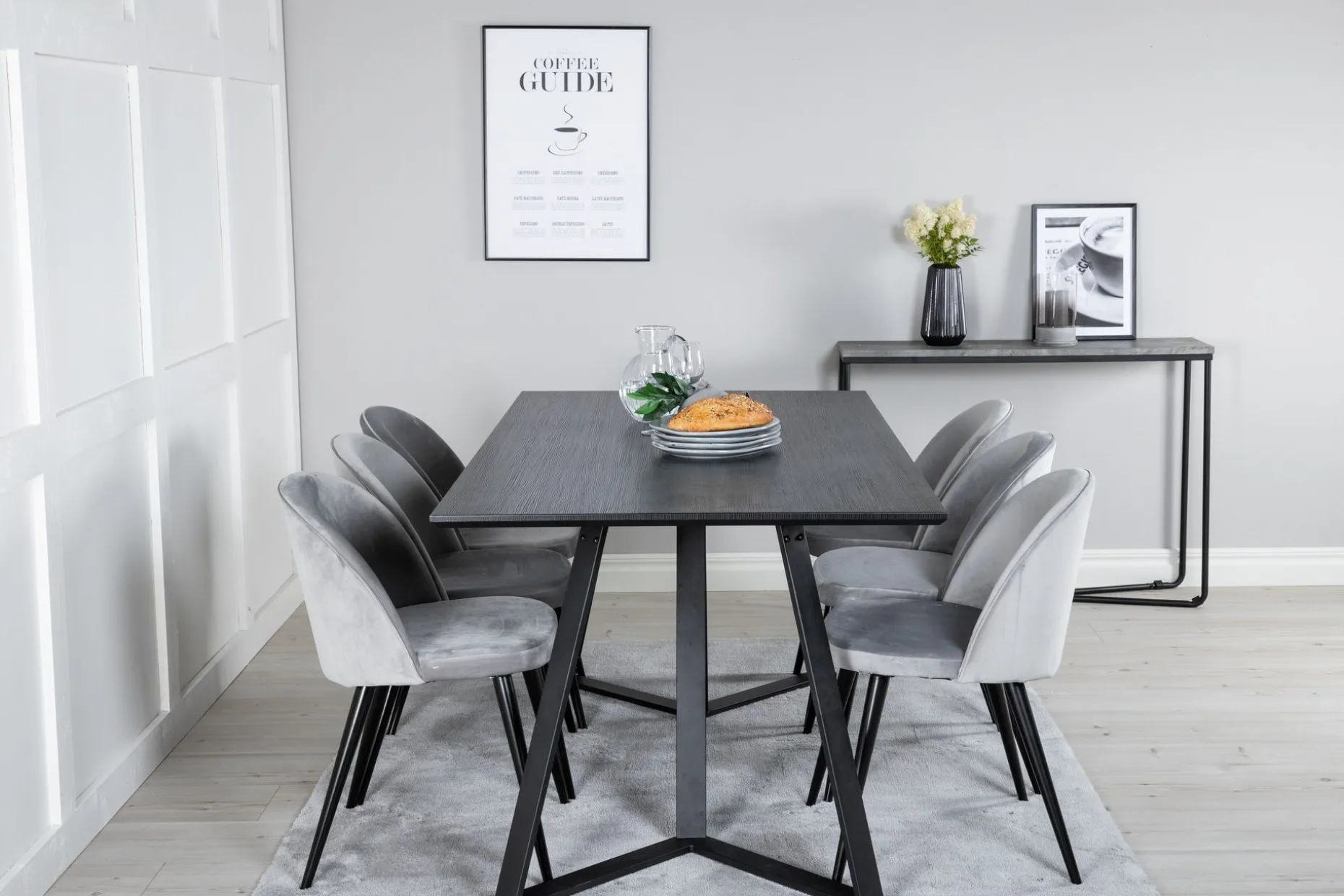 Marina Spisegruppe 180 cm Rektangulær med 6 Velvet Stoler