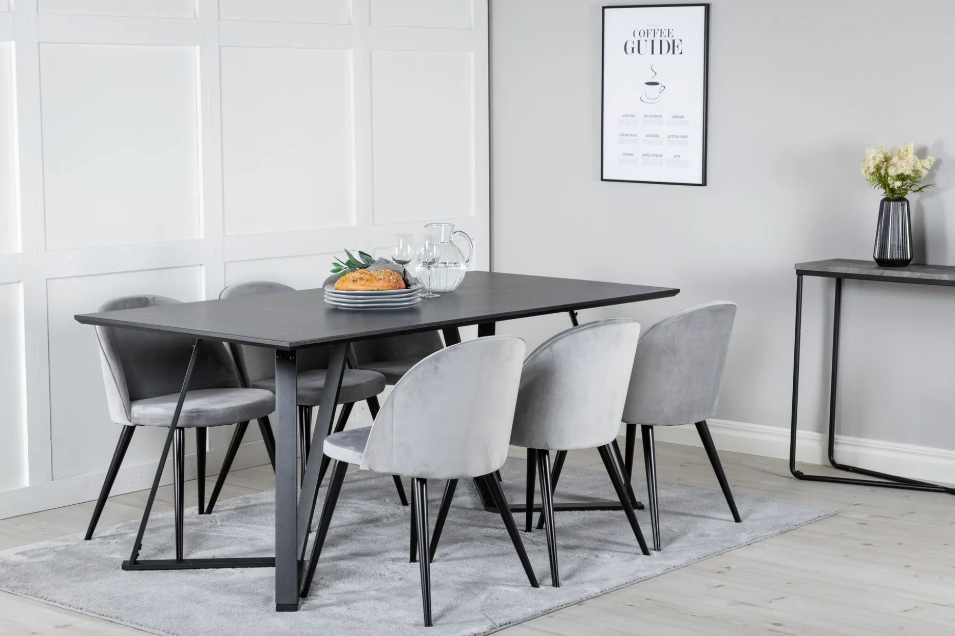 Marina Spisegruppe 180 cm Rektangulær med 6 Velvet Stoler