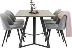 Marina Spisegruppe 180 cm Rektangulært med 6 Velvet Fløyel Spisestoler