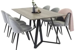 Marina Spisegruppe 180 cm Rektangulært med 6 Velvet Fløyel Spisestoler