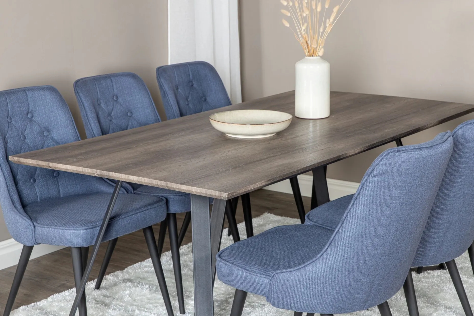 Marina Spisegruppe 180 cm Rektangulær med 6 Velvet Stoler