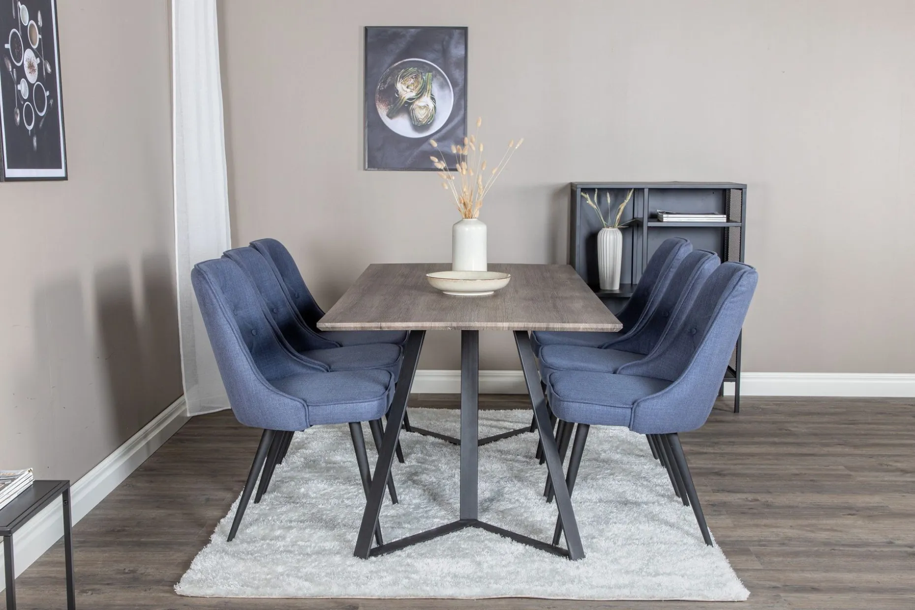 Marina Spisegruppe 180 cm Rektangulær med 6 Velvet Stoler