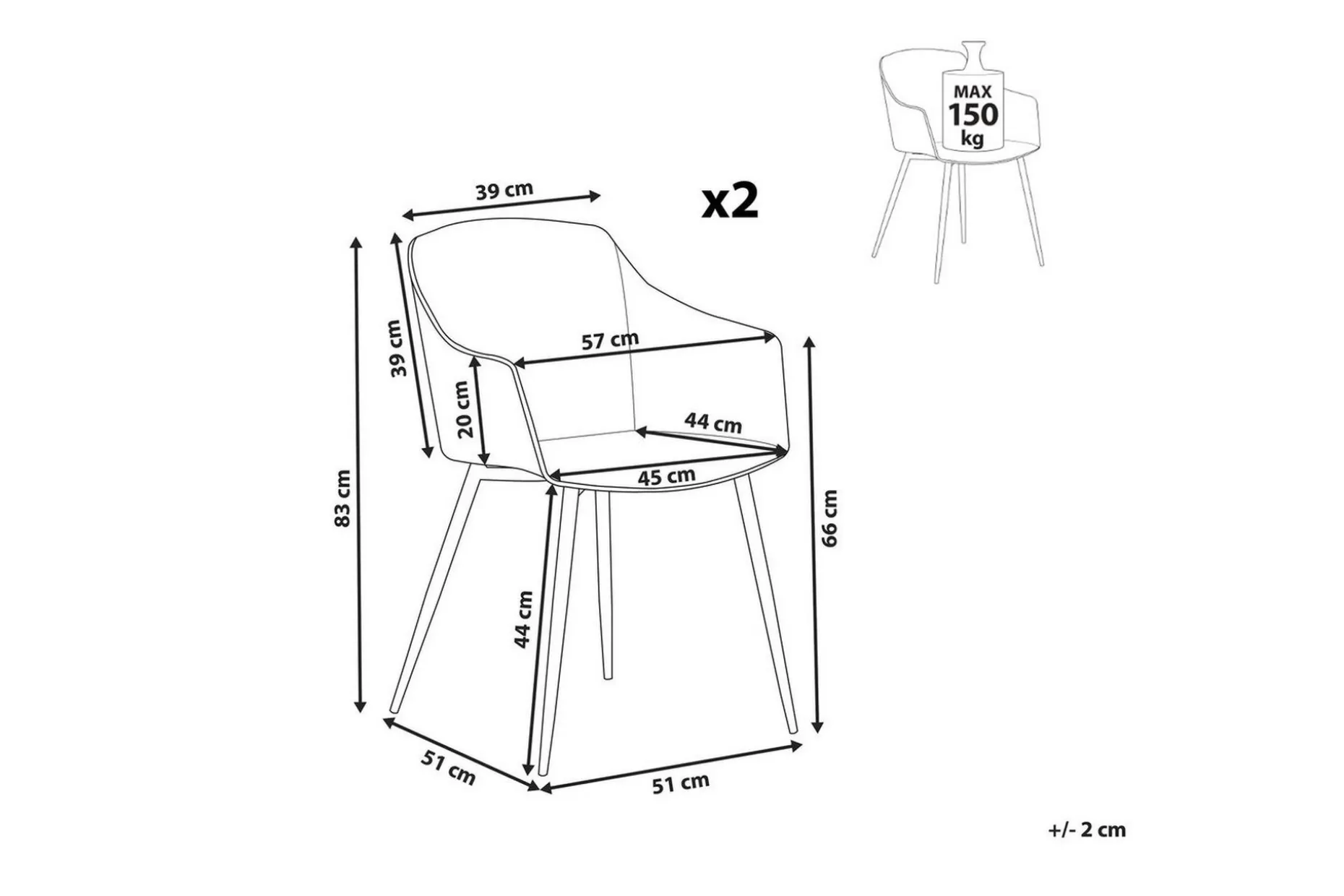 Matsalsstol Beliani Fonda set om 2 White