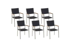 Matstol Beliani Grosseto set om 6 Sandbeige/silver/ljust trä Black||Silver