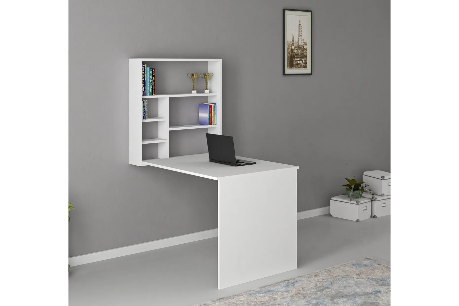 Mcmillan Veggskrivebord 90 cm med Oppbevaringshyller
