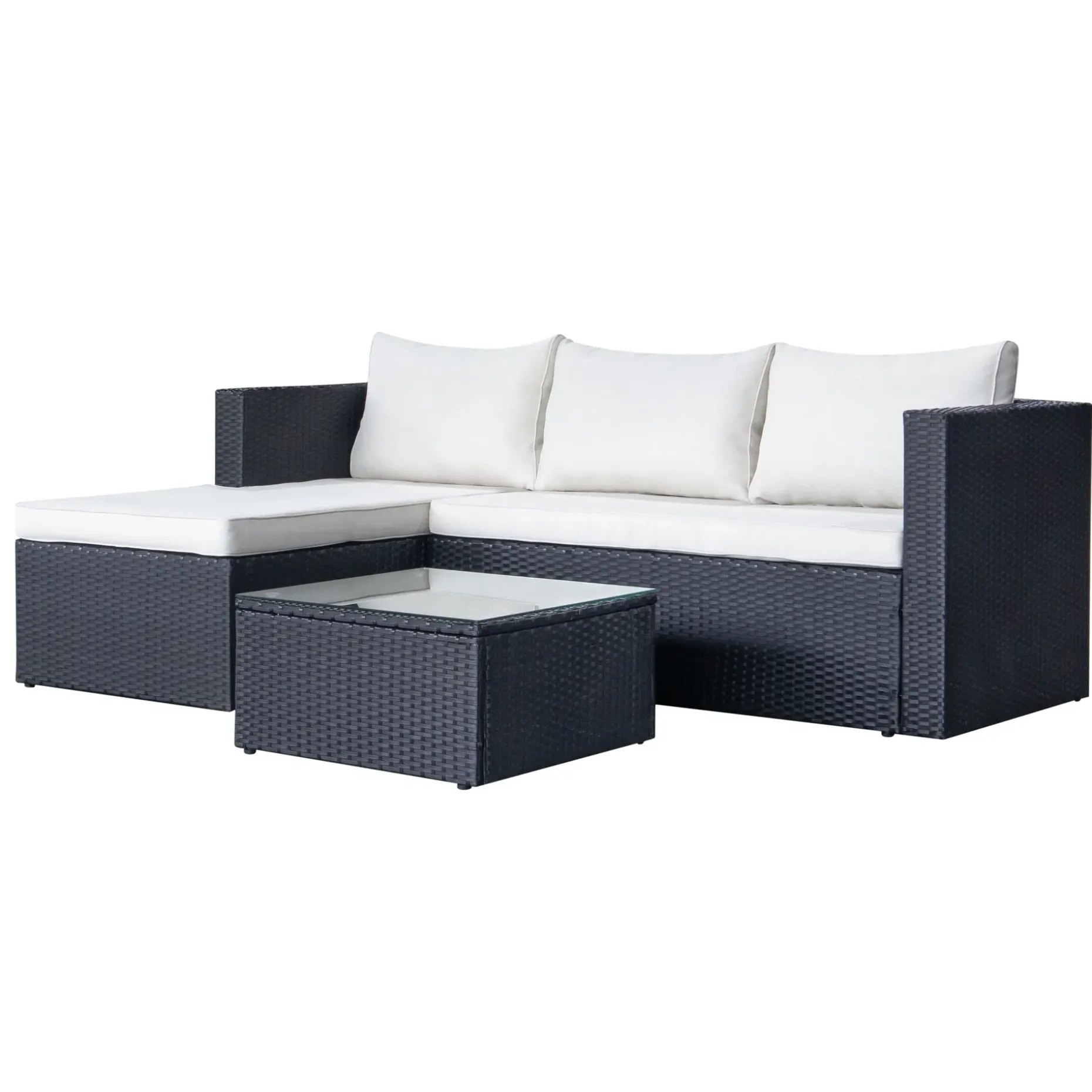 Mendoza l-formet 4-seters sofagruppe i kunstrotting for altan og terrasse