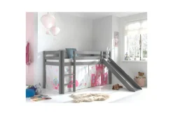 Middelseng med gardin Pino Princess Grå, Grå, Med sklie, Uten tunnel, Ingen lommer