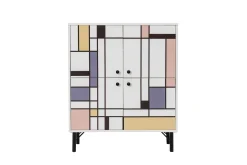 Midia Highboard 95x111 cm Hvit/Brun/Lilla/Gul