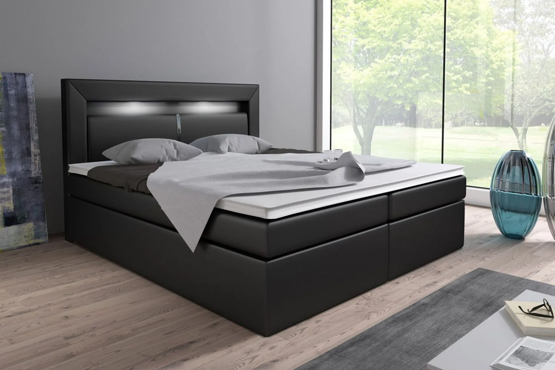 Modena Sengepakke 160x200 med Oppbevaring+LED Sengegavl