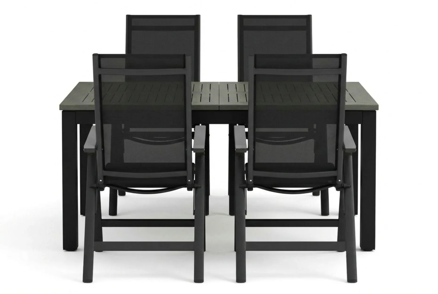 Monaco utendørs spisegruppe, uttrekkbar 150-250x90 med 4 Monaco Light regulerbare stoler