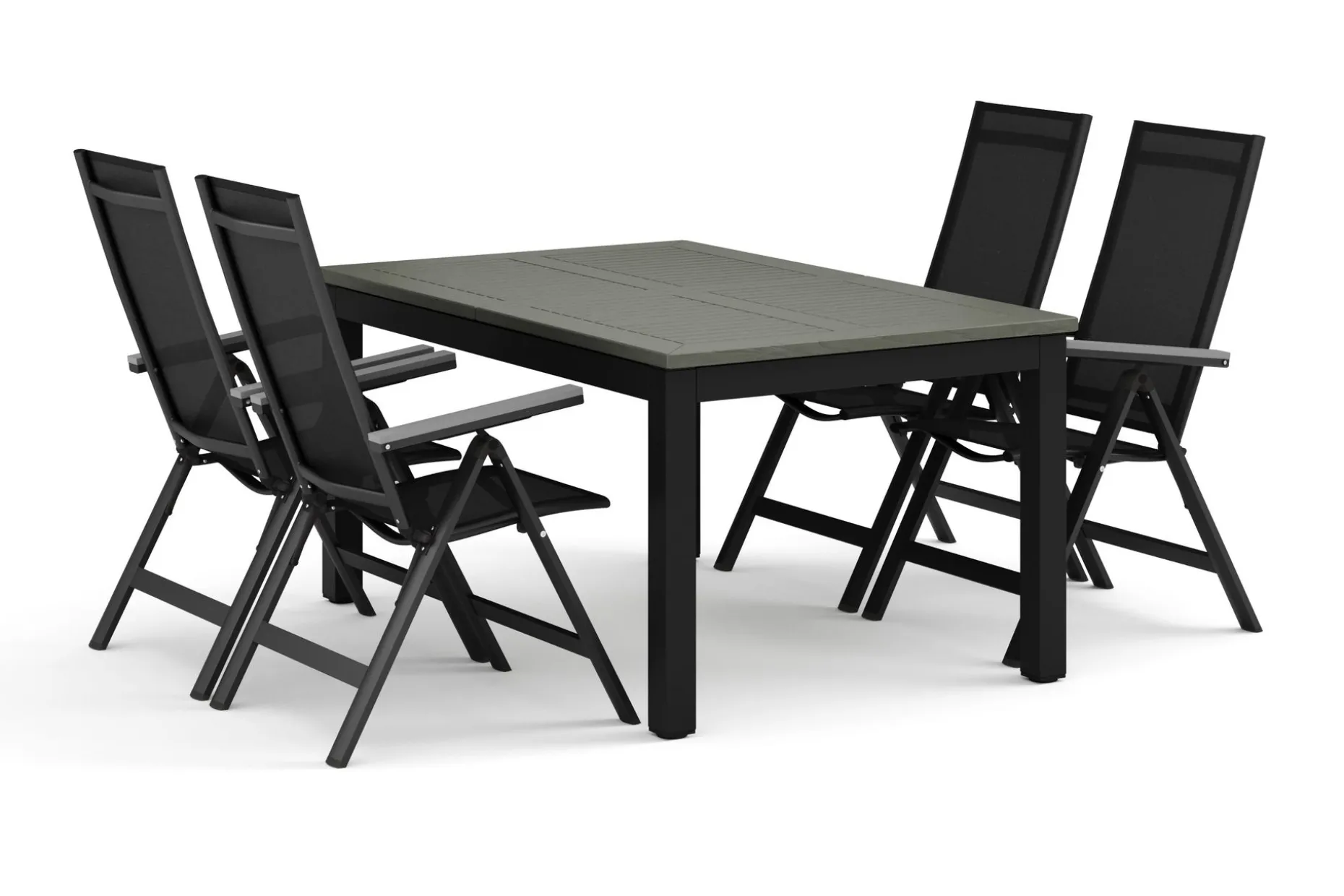Monaco utendørs spisegruppe, uttrekkbar 150-250x90 med 4 Monaco Light regulerbare stoler