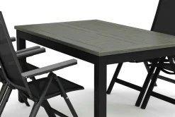 Monaco utendørs spisegruppe, uttrekkbar 150-250x90 med 4 Monaco Light regulerbare stoler