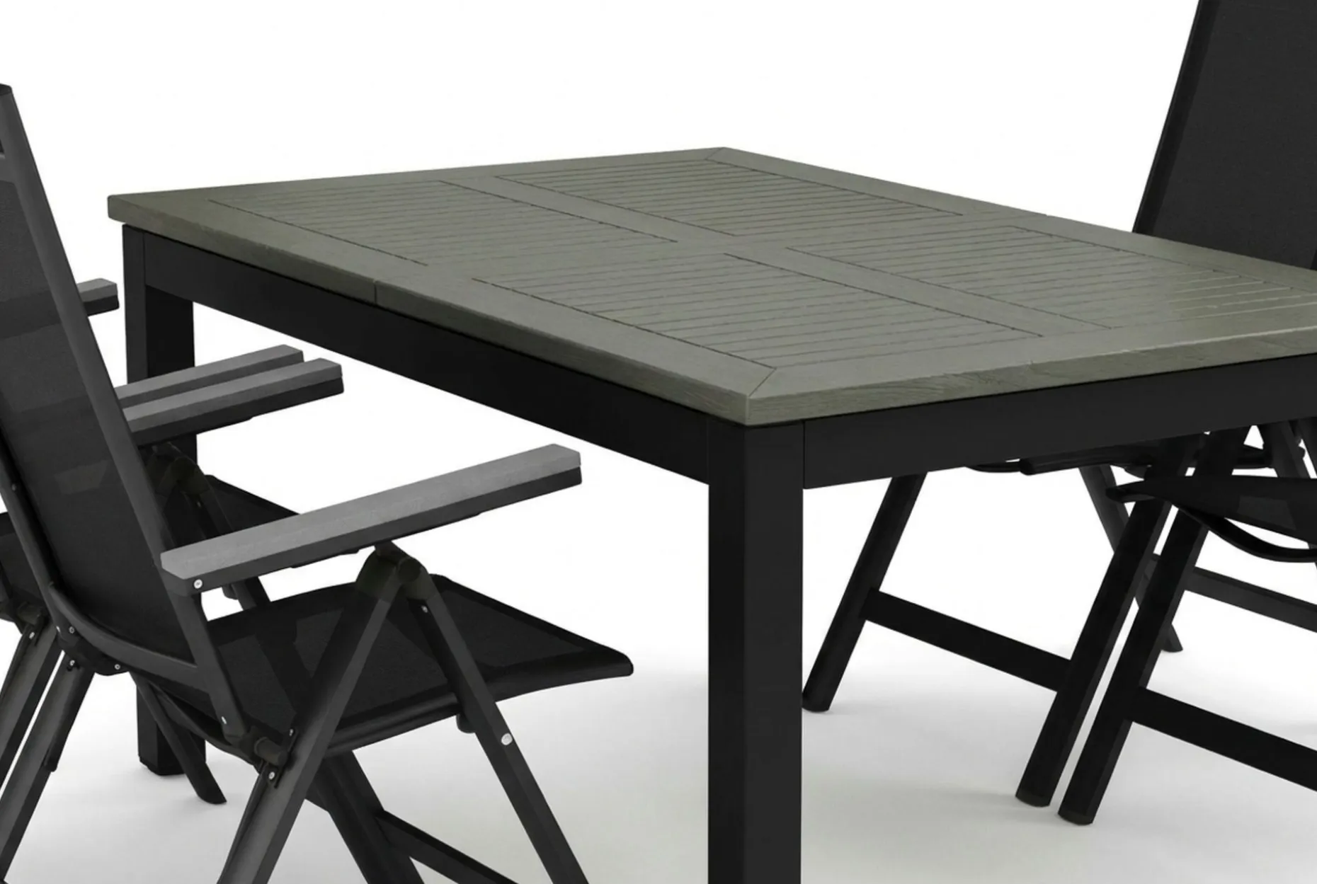 Monaco utendørs spisegruppe, uttrekkbar 150-250x90 med 4 Monaco Light regulerbare stoler