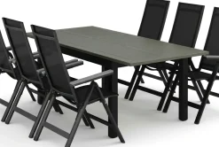 Monaco utendørs spisegruppe, uttrekkbar 150–250x90 med 6 Monaco Light regulerbare stoler