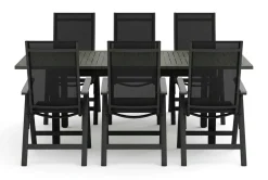 Monaco utendørs spisegruppe, uttrekkbar 150–250x90 med 6 Monaco Light regulerbare stoler