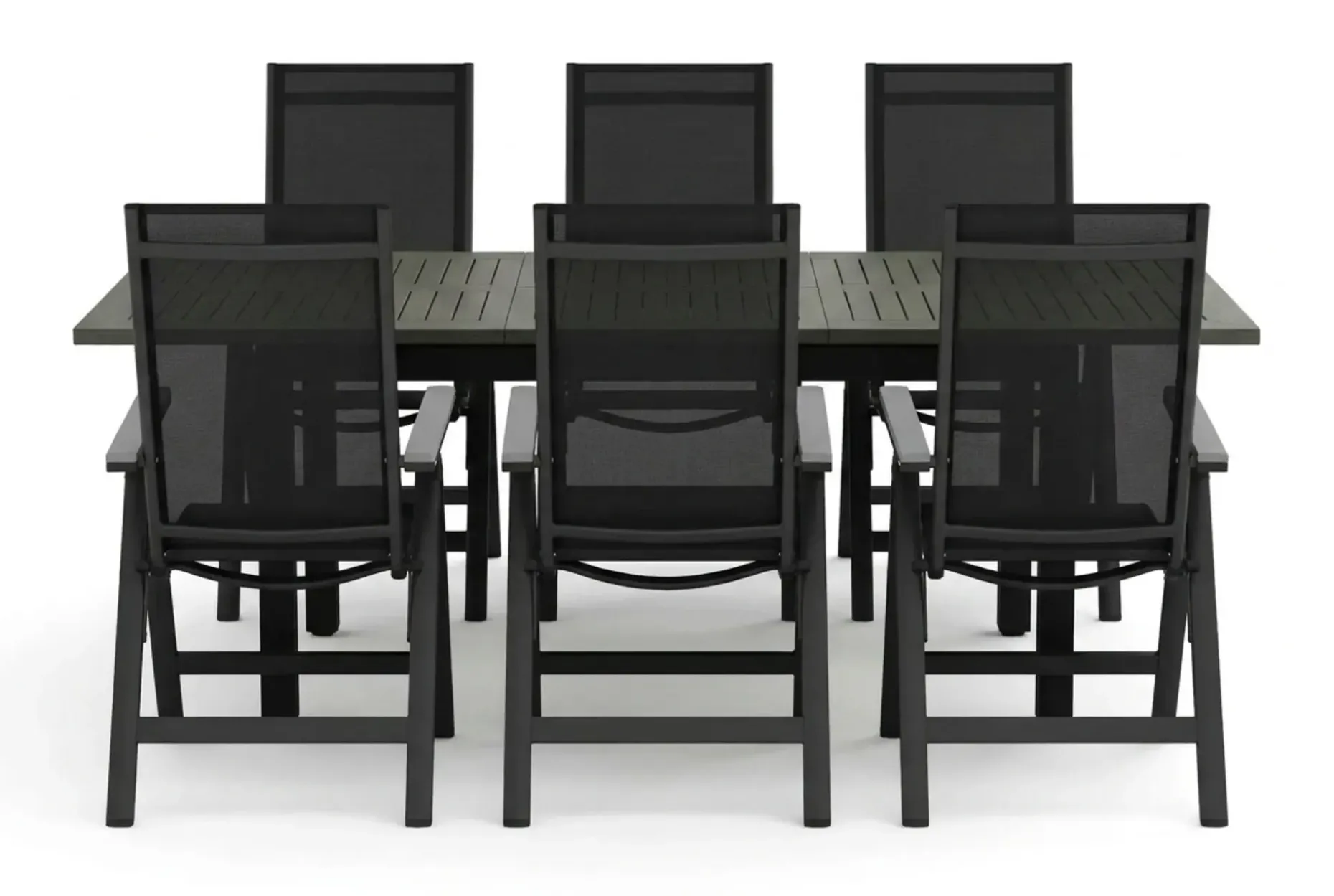 Monaco utendørs spisegruppe, uttrekkbar 150–250x90 med 6 Monaco Light regulerbare stoler