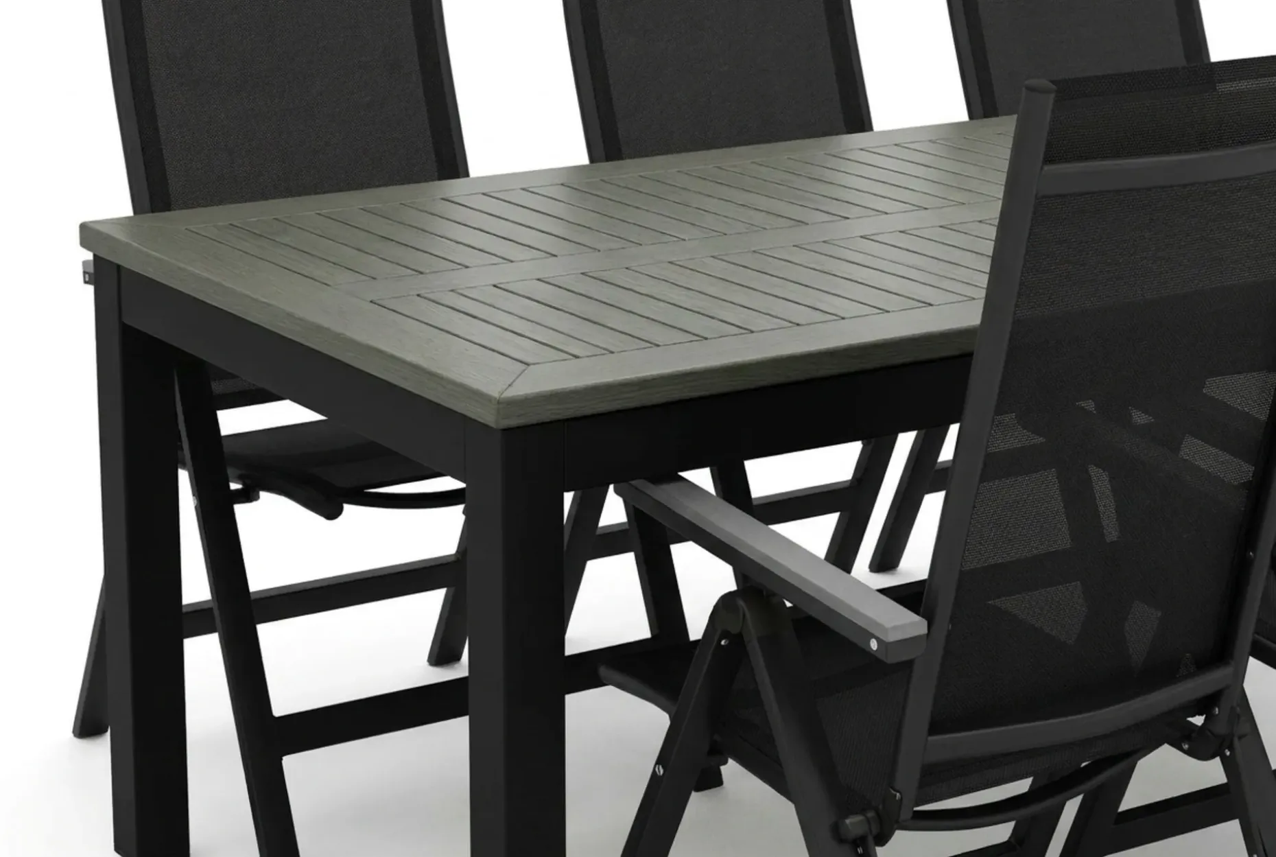 Monaco utendørs spisegruppe, uttrekkbar 210/310x90 med 6 Monaco Light regulerbare stoler