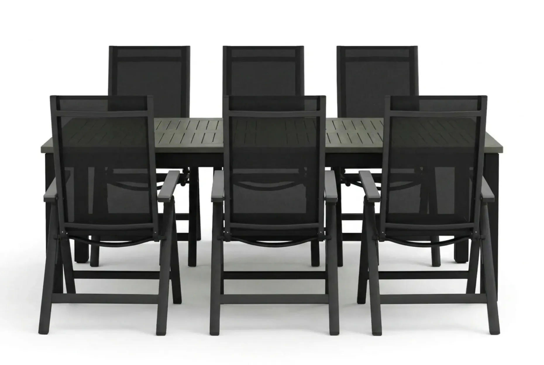 Monaco utendørs spisegruppe, uttrekkbar 210/310x90 med 6 Monaco Light regulerbare stoler