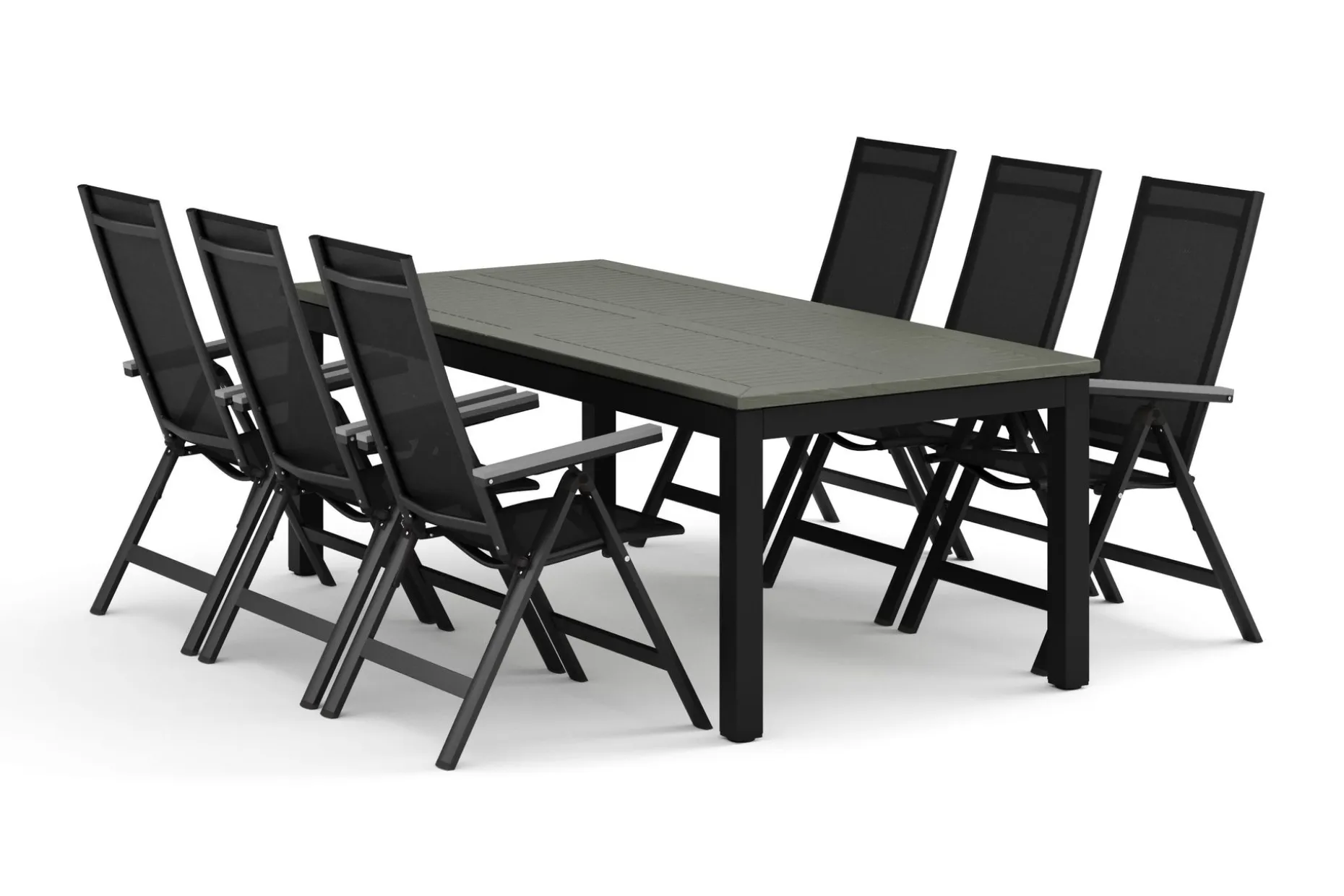 Monaco utendørs spisegruppe, uttrekkbar 210/310x90 med 6 Monaco Light regulerbare stoler
