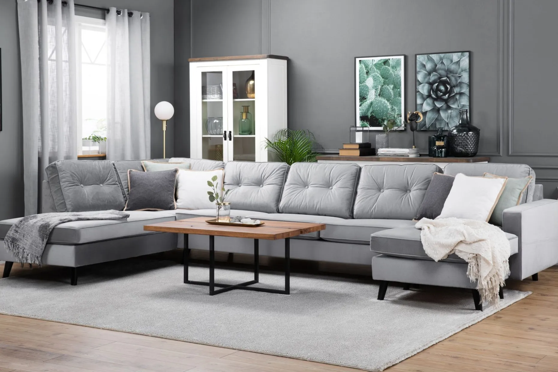 Monroe U-sofa med divan høyre fløyel