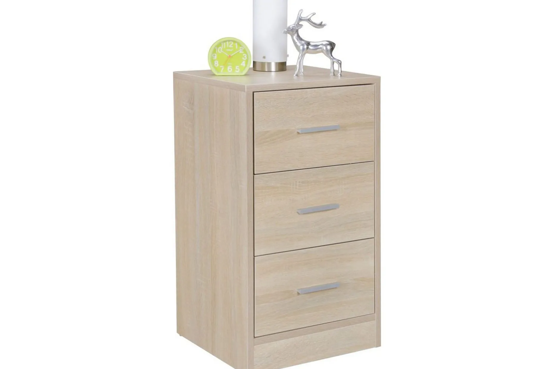Nattbord Wohnling for kontinentalseng, 68 cm høy og 3 skuffer i en moderne stil Sonoma