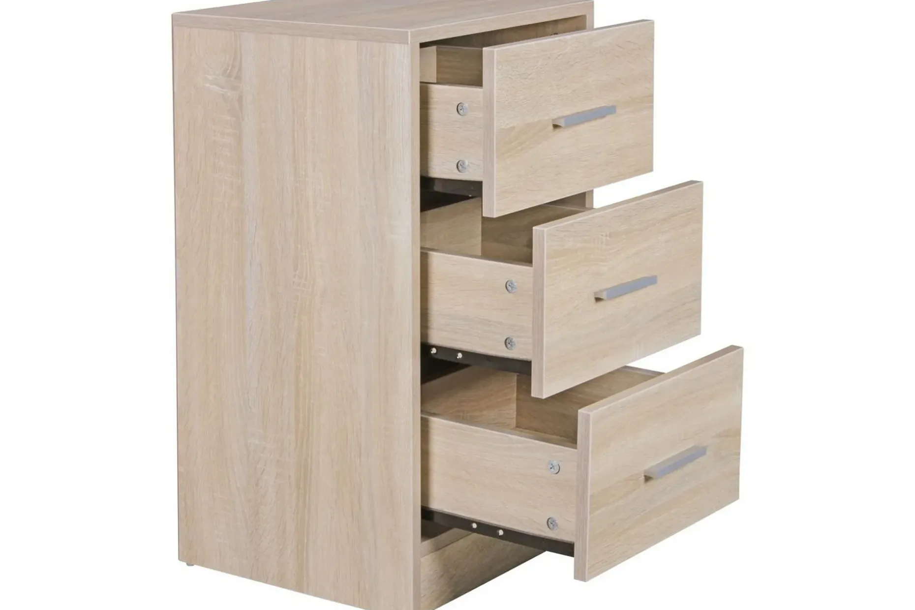 Nattbord Wohnling for kontinentalseng, 68 cm høy og 3 skuffer i en moderne stil Sonoma