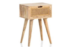 Nattbord Wohnling Massivt mangotre med 1 skuff med wienerfletting i moderne design Lysebrun