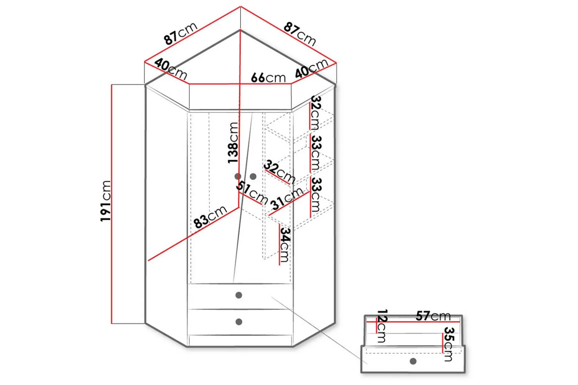 Nero Garderobe 87 cm