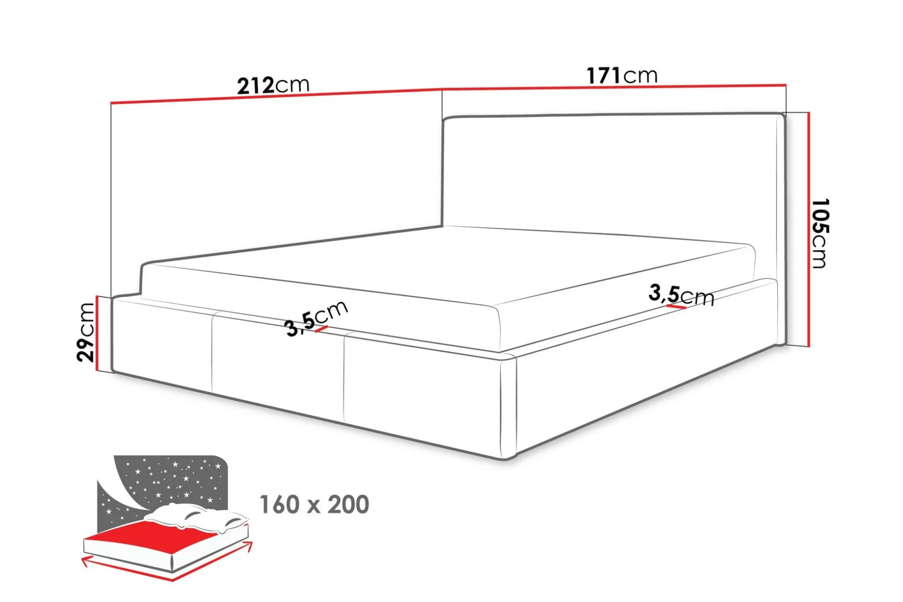Nieres Oppbevaringsseng 160x200 cm