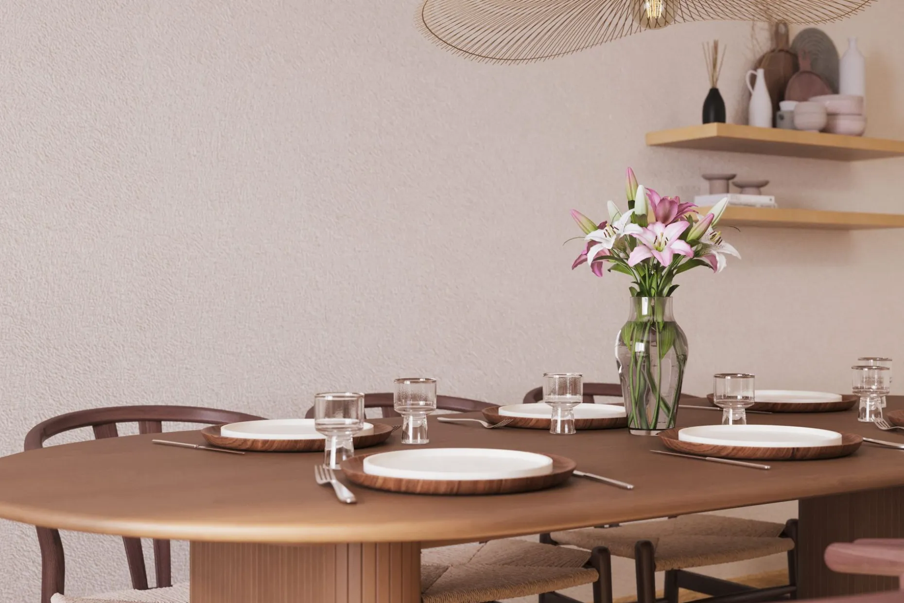 Noira Oval Spisegruppe 220 cm Valnøtt med 6 Dastoori Spisestoler