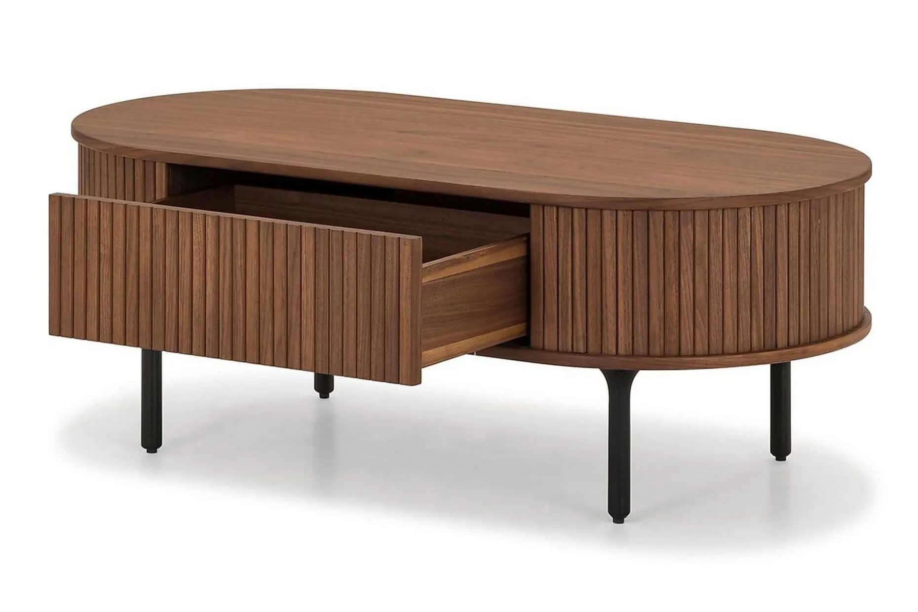 Noira Ovalt Sofabord Valnøtt 118x60 cm med oppbevaringsskuff