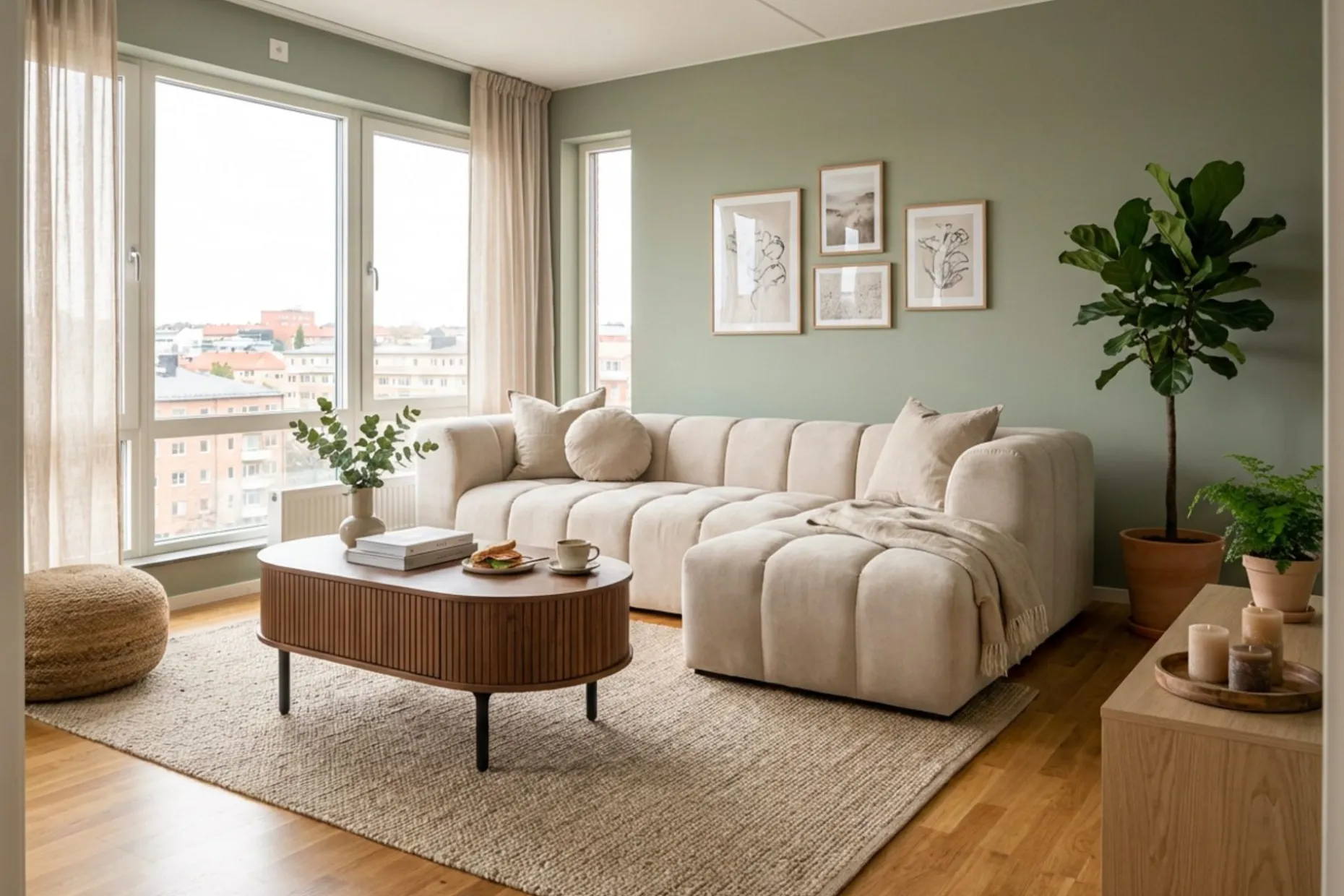 Noira Ovalt Sofabord Valnøtt 118x60 cm med oppbevaringsskuff