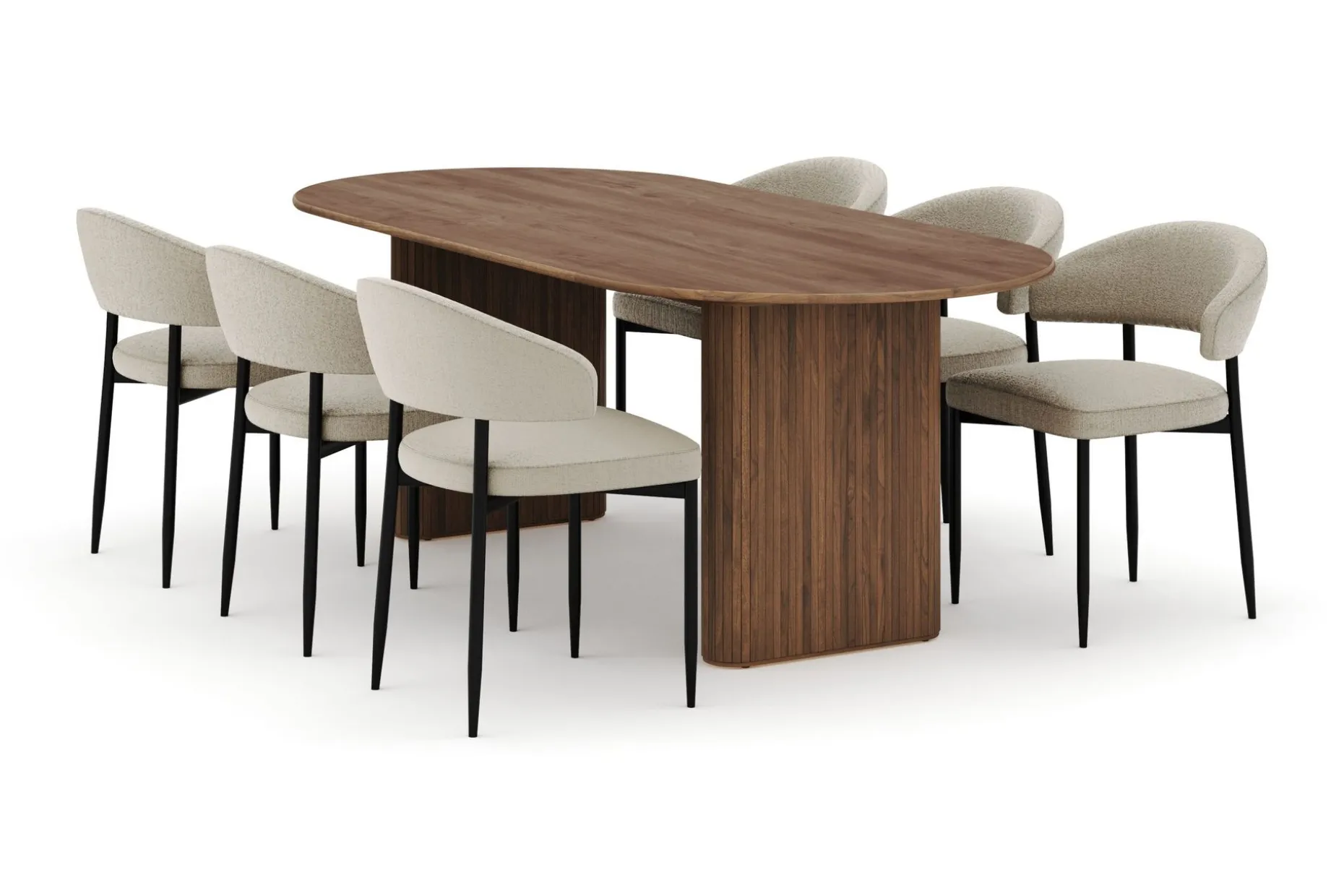 Noira Ovalt Spisebord 220 cm med 6 Sawako Stoler