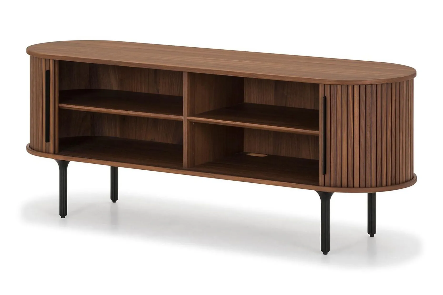 Noira Oval TV-benk Valnøtt 150x45 cm Ribbet