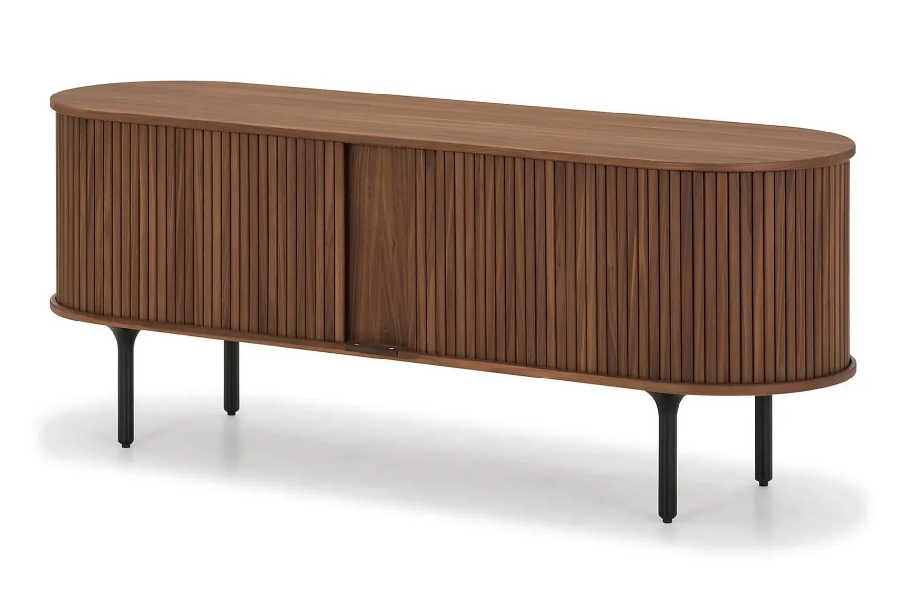 Noira Oval TV-benk Valnøtt 150x45 cm Ribbet