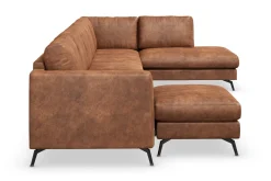 Ocean Lyx 6-seters Høyrevendt U-formet Sofa med Divan og Sjeselong + Fotskammel i Kunstlær
