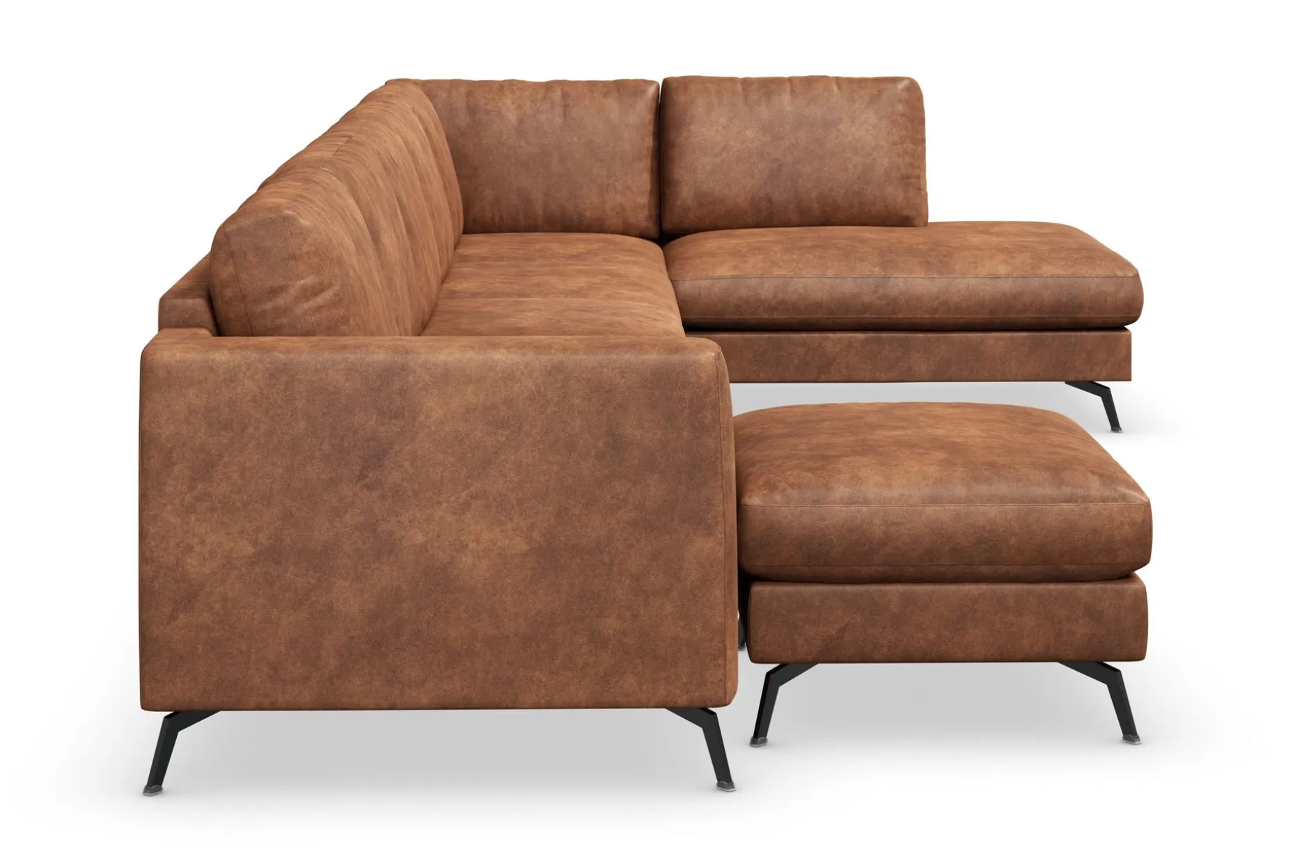 Ocean Lyx 6-seters Høyrevendt U-formet Sofa med Divan og Sjeselong + Fotskammel i Kunstlær