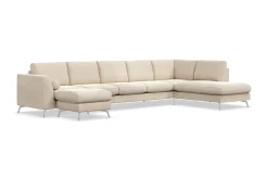 Ocean Lyx 6-seters Høyrevendt U-formet Sofa med Divan og Sjeselong + Fotskammel i Fløyel