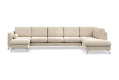 Ocean Lyx 6-seters Høyrevendt U-formet Sofa med Divan og Sjeselong + Fotskammel i Fløyel