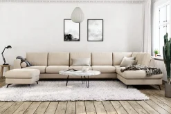 Ocean Lyx 6-seters Høyrevendt U-formet Sofa med Divan og Sjeselong + Fotskammel i Fløyel